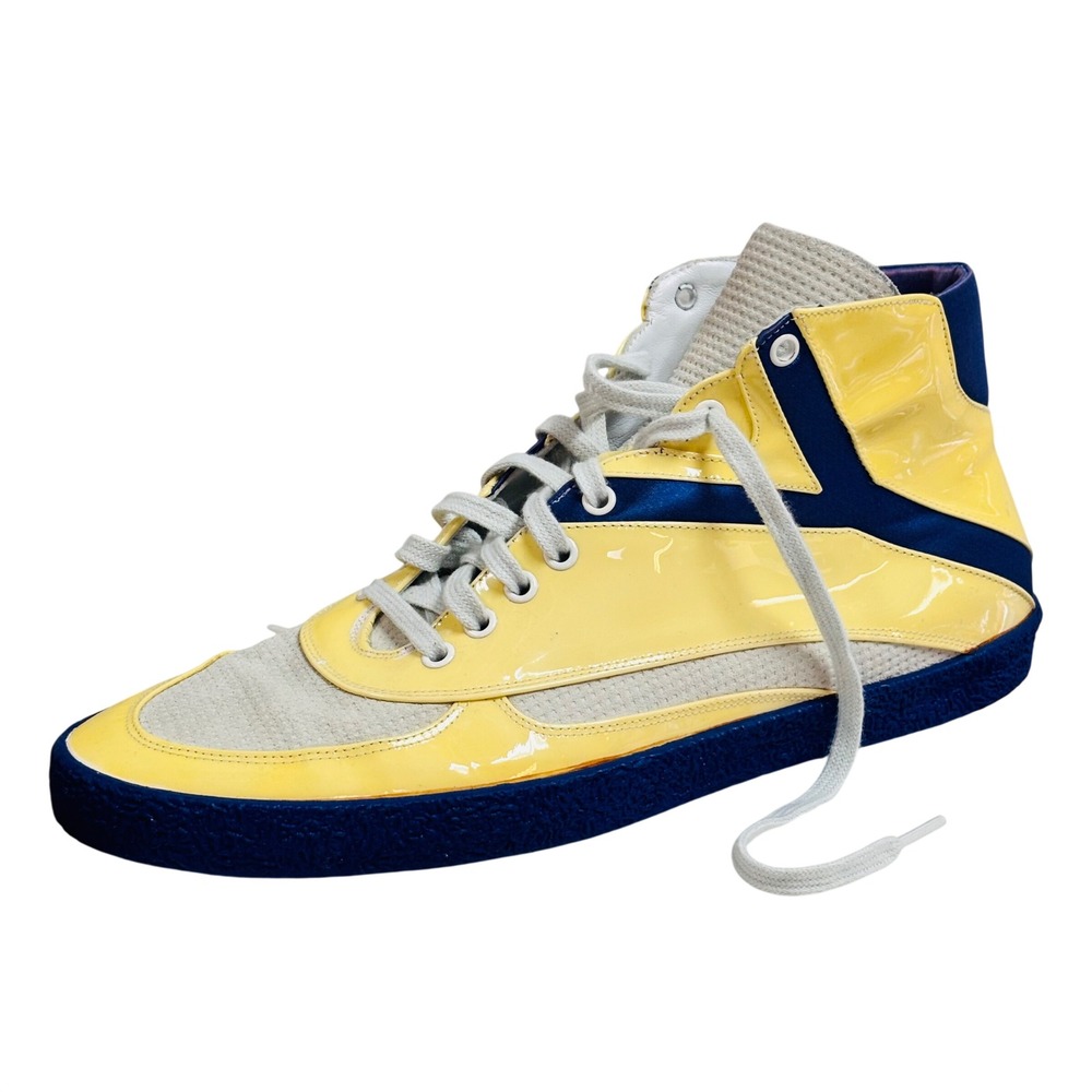 Yves Saint Laurent Rive Gauche Mens High Top Sneakers Yellow Blue Patent 43.5